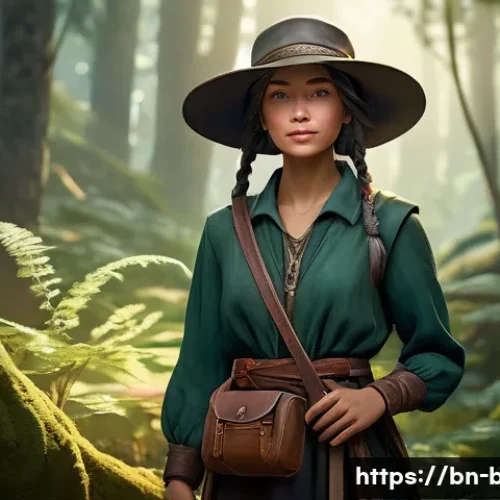 검은사막 생활 레벨 보상 차트 - "A female adventurer, dressed in durable, functional, and fully modest gathering attire including a ...