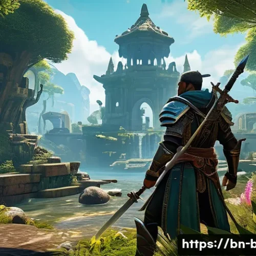 검은사막 최상위 콘텐츠 입문서 - A detailed scene of a skilled gamer in a vibrant fantasy MMORPG setting, focusing on character contr...